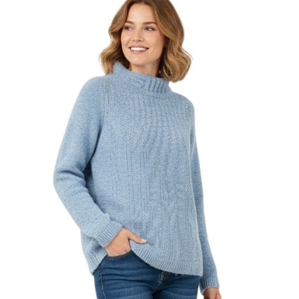 Talbots Sweater‎ Womens Small Blue Mock Neck Tunic Pullover Textured Side Button
